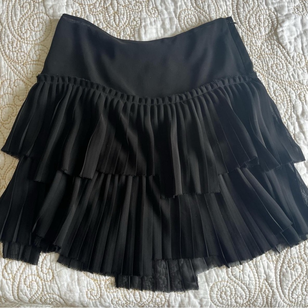 NICOLE FARHI Black Layered A-Line Skirt